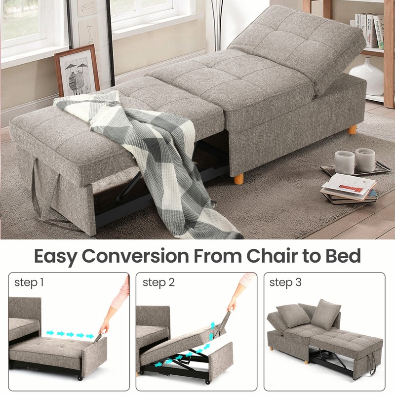 Folding Sofa Bed Chair Ottoman Sleeper Chair Chaise Lounge Adjustable Backrest- gallery