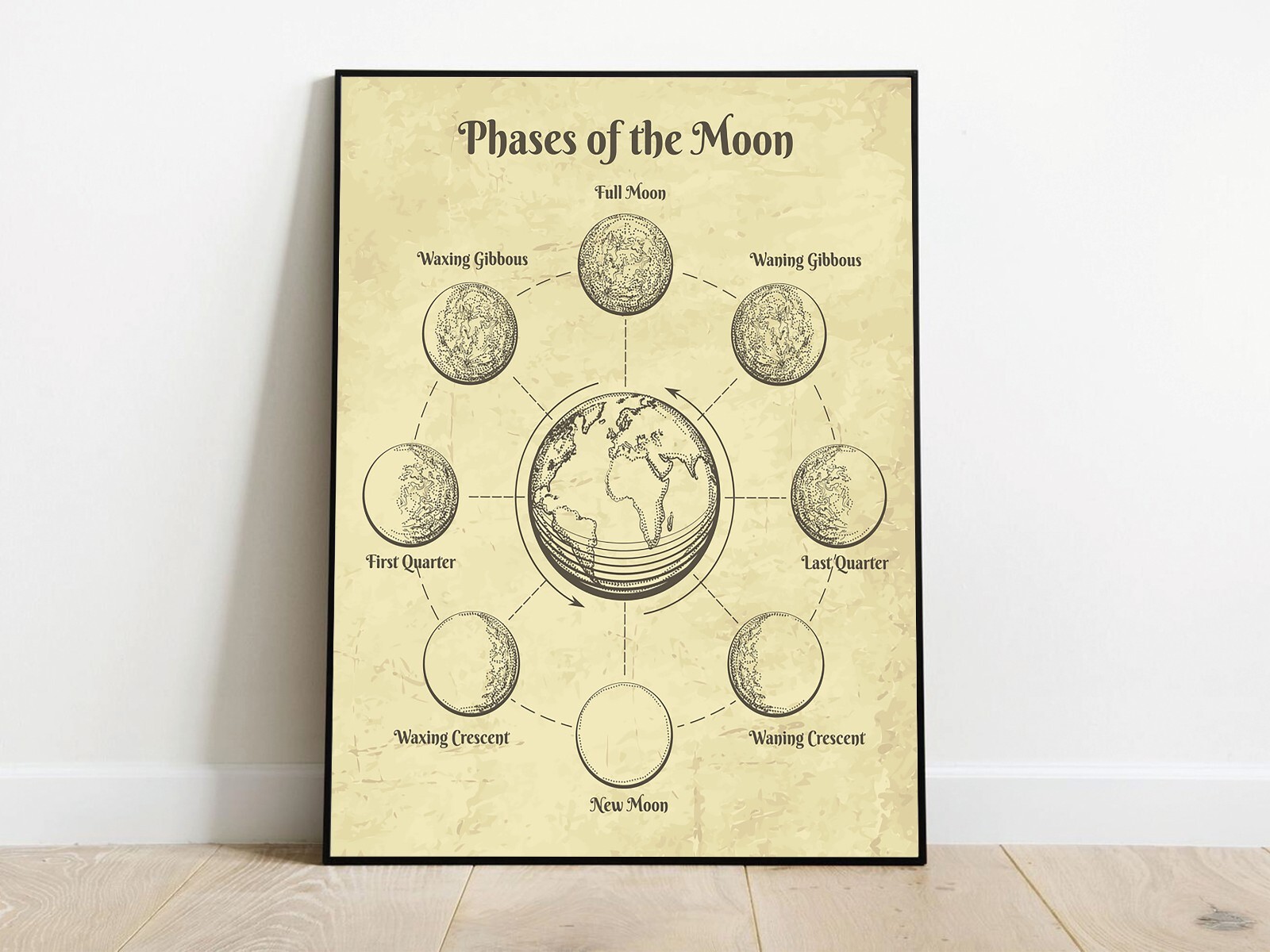 Vintage Moon Phases Chart, Canvas Print, Stars, Space, Sun, Moon, Wall Art gallery