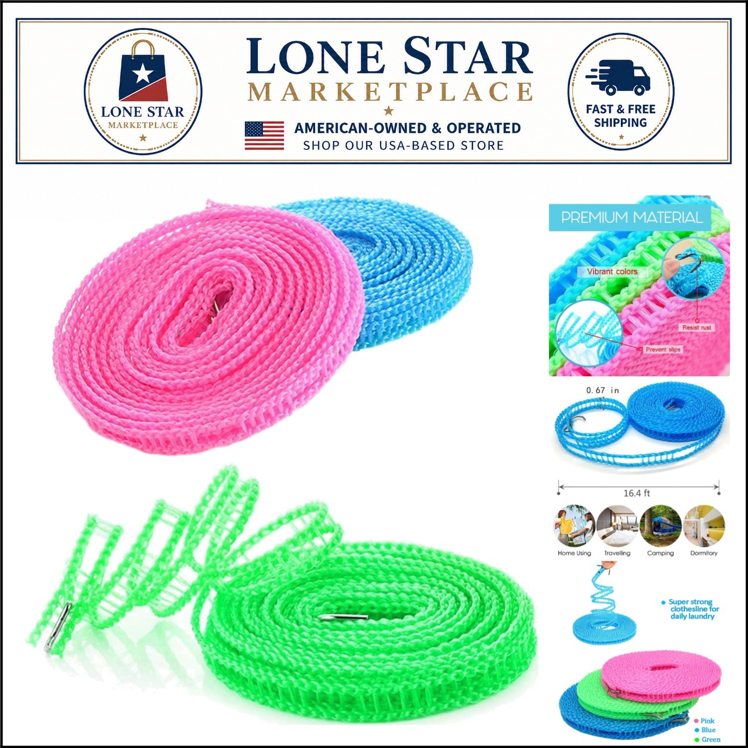 Colorful Windproof Clothesline Set - 3 Portable Ropes for All Your Drying Needs gallery