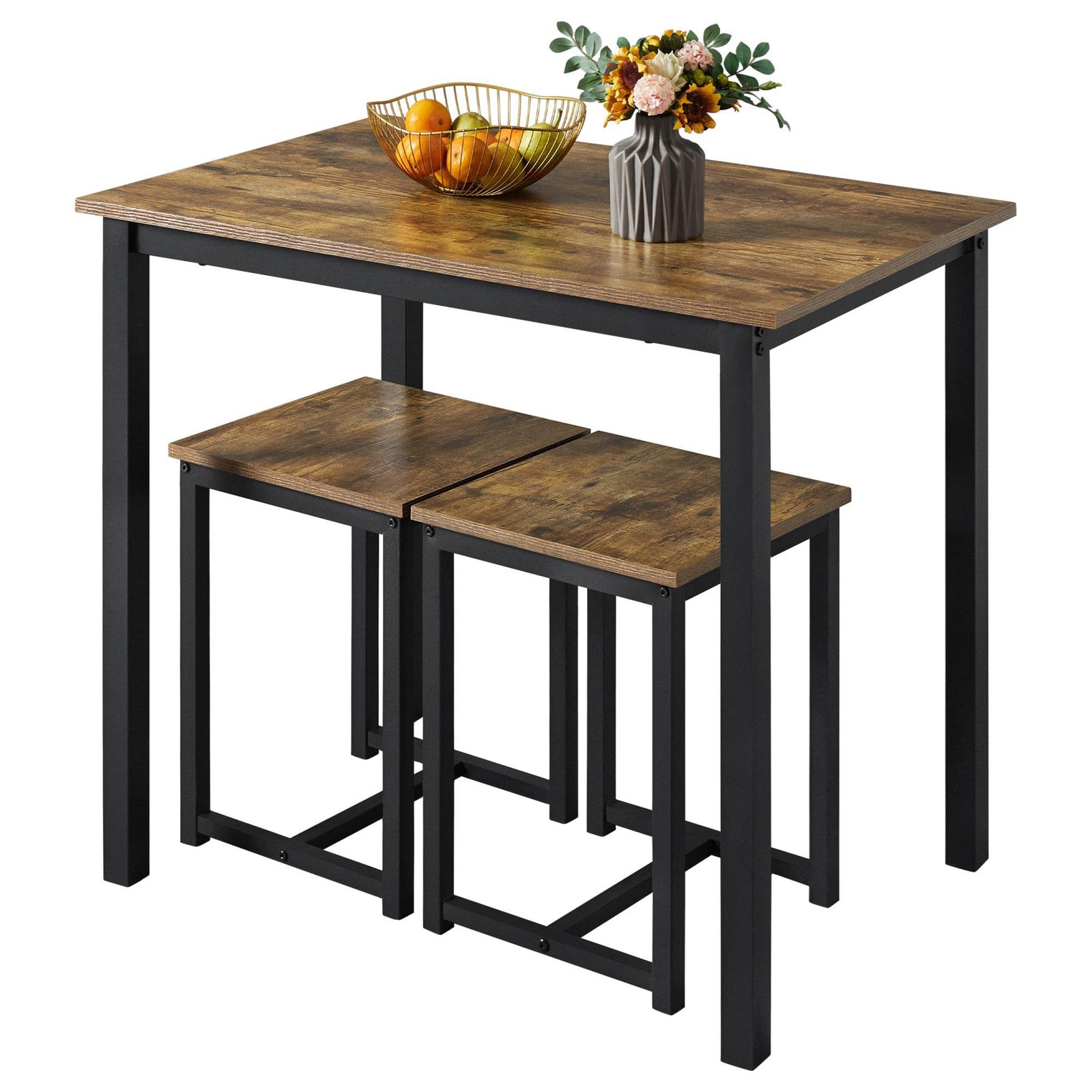 3 Pcs Dining Table Set - Kitchen Table & Chair Sets for 2 - Compact Table, Brown gallery