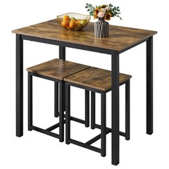 3 Pcs Dining Table Set – Kitchen Table & Chair Sets for 2 – Compact Table, Brown