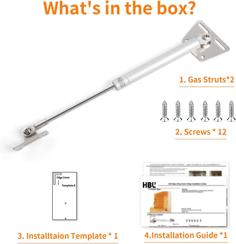 2 Pack 150N/33LBS Drop down Gas Struts for Downward Flap Lid Slowly Such as Desk gallery