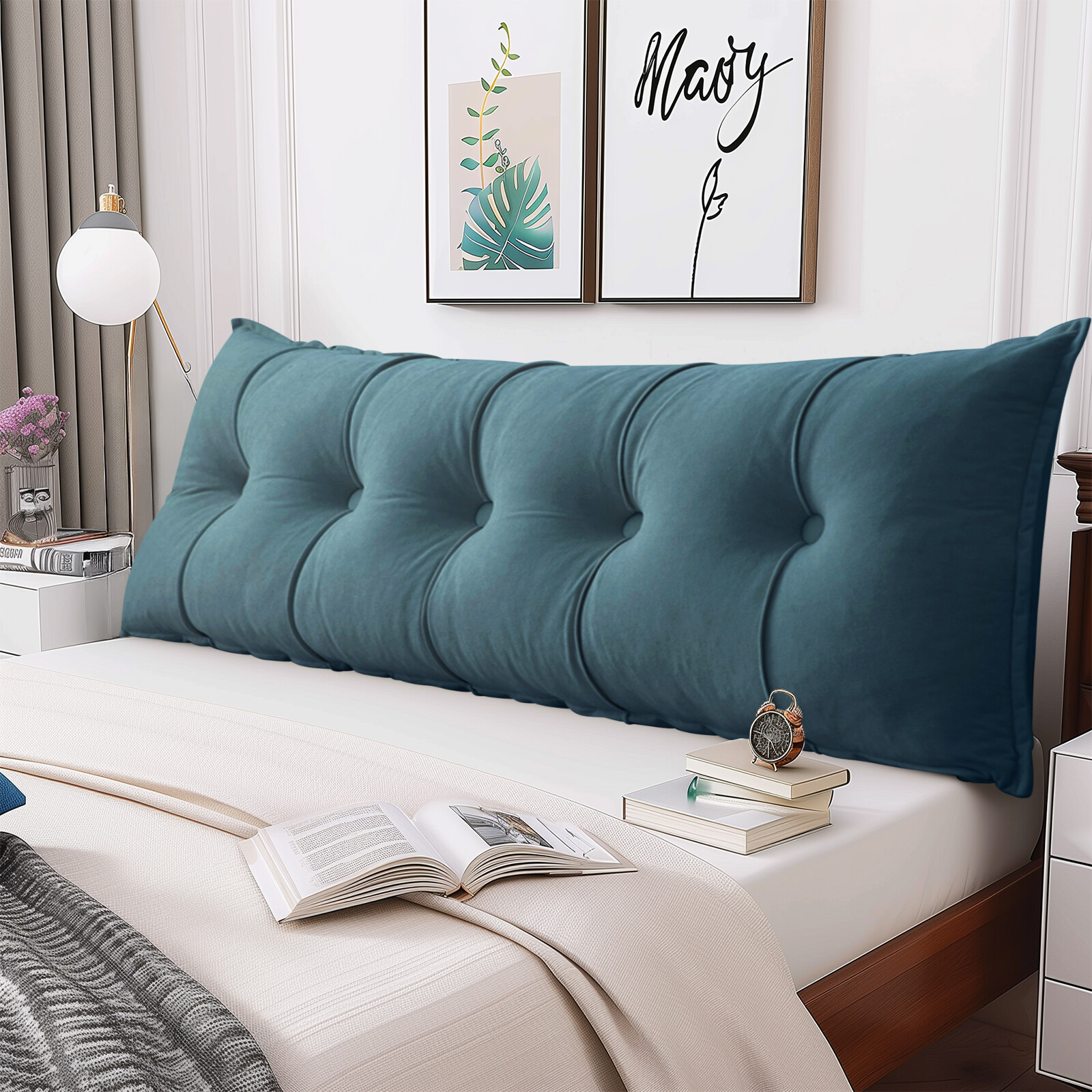 Chenille Headboard Wedge Pillow w/ Button Design Neck Back Support Bed Cushion gallery