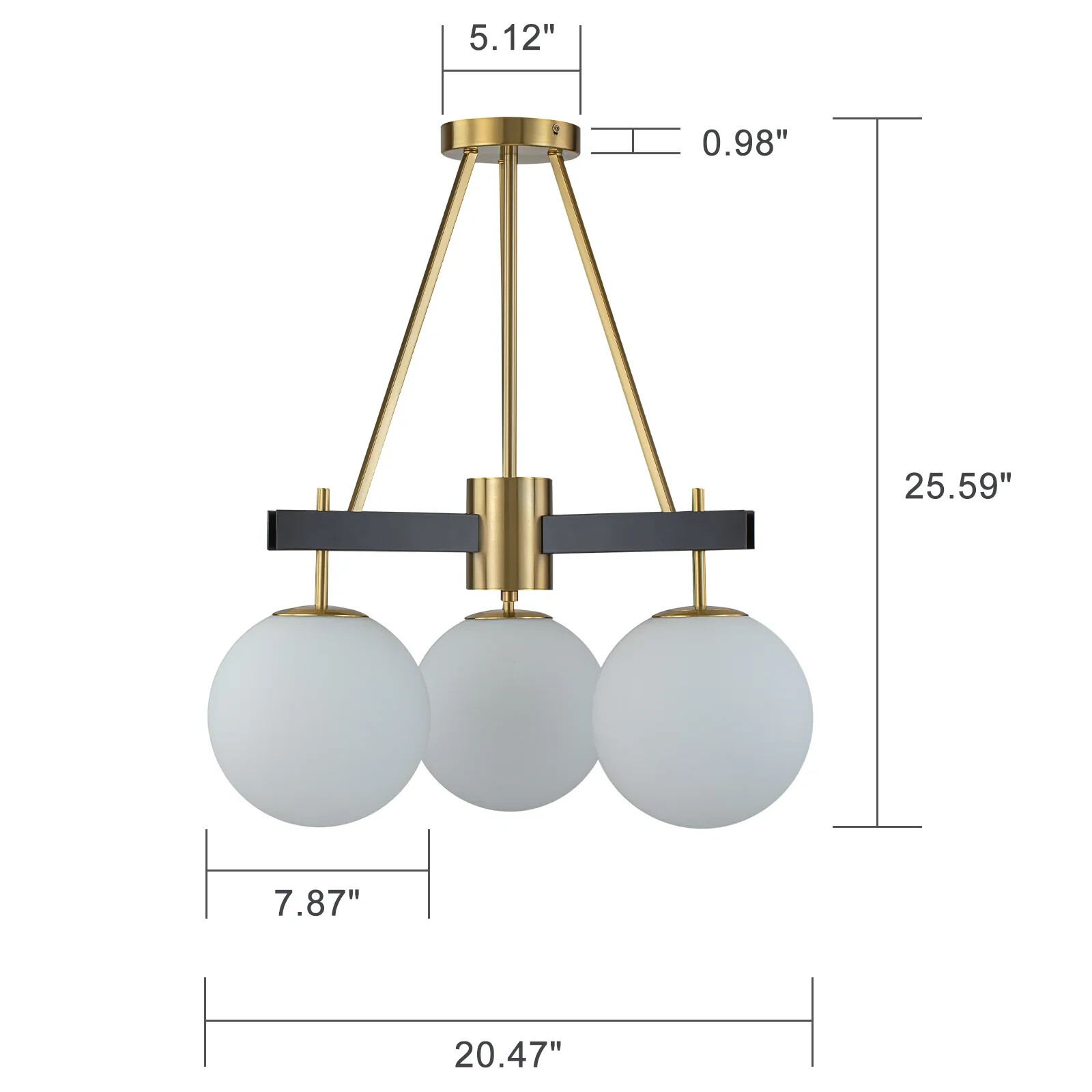 EDISLIVE Logan 20.47 in. 3-Light Black Gold Semi Flush Mount (OB) gallery