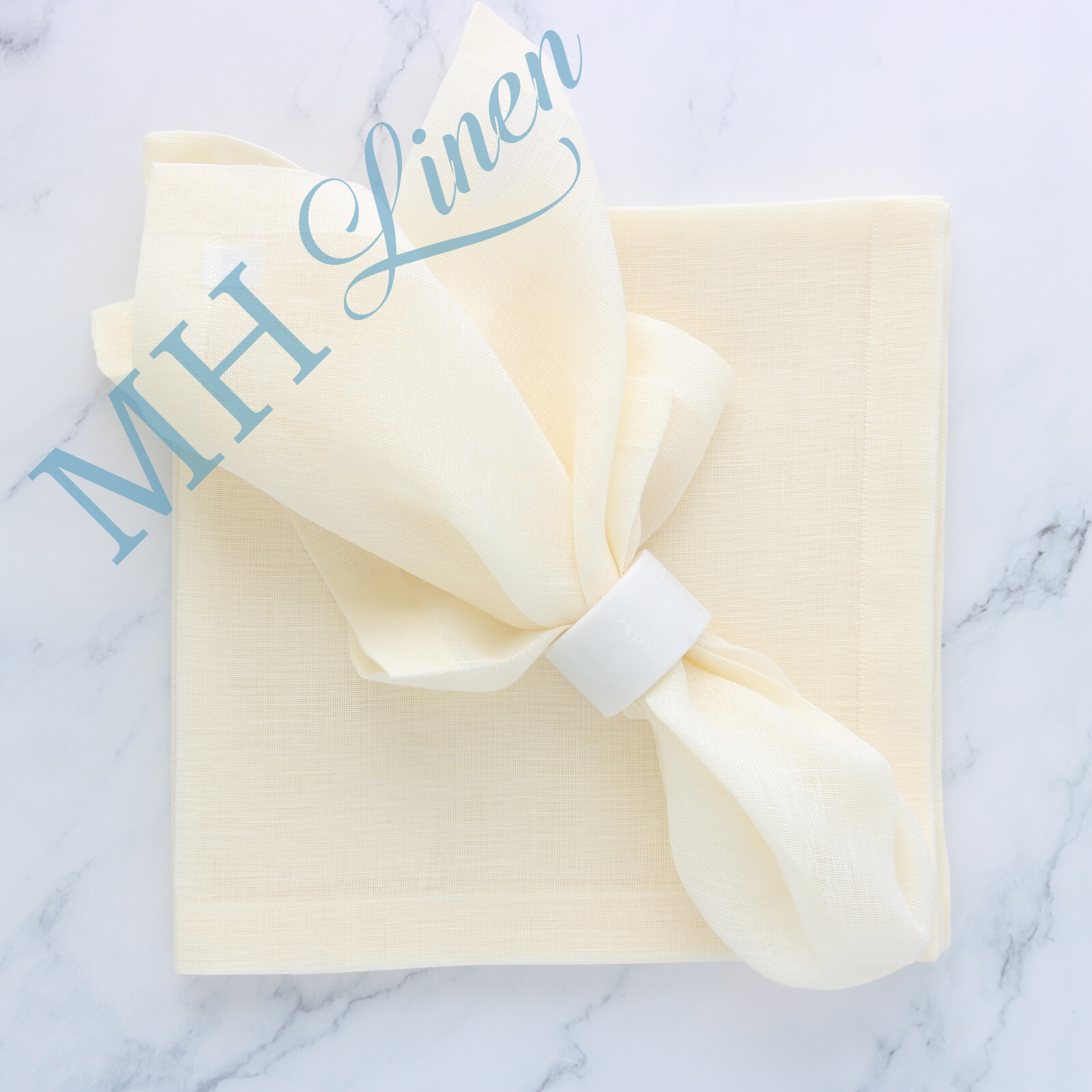 Cream Sheer Linen Dinner Napkins Plain Hem 22x22 gallery
