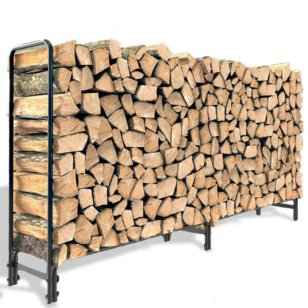 12ft/8ft Metal Firewood Rack Adjustable Outdoor Log Rack Wood Stacker for Patio gallery