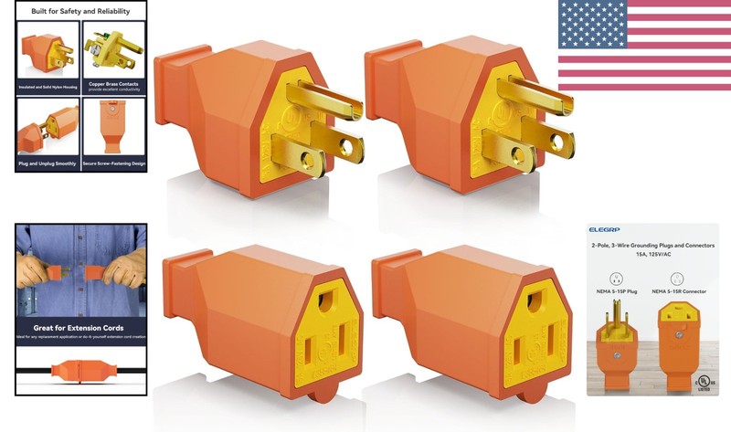 Replacement Plug & Connector Set - 2 Pole 3 Wire, Easy Assembly, Orange Brass gallery
