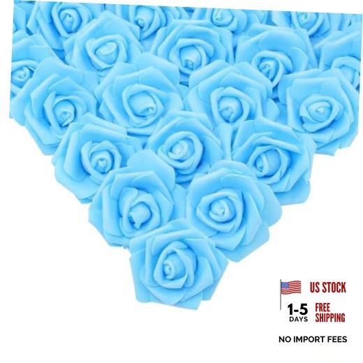 Artificial Rose Flower Heads, 100 Pcs Real Looking Sky Blue 100pcs Sky Blue gallery