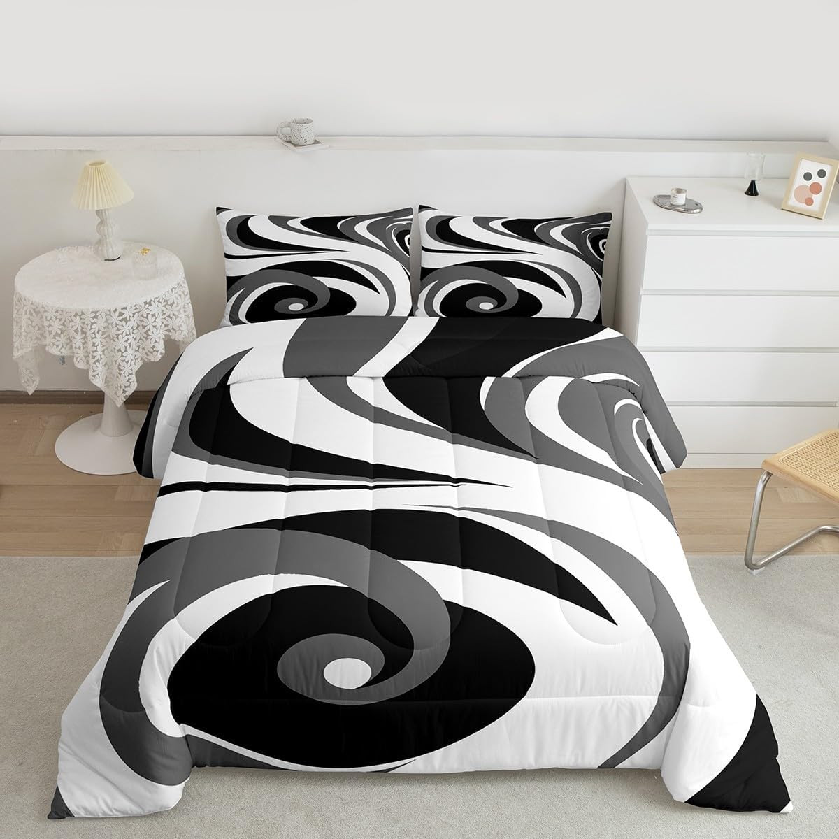 Black Grey White Geometric Comforter Set for Kids Boys Girls Geometric Comforter gallery