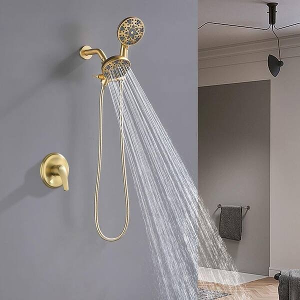 AIMADI Dual Shower Head Brushed Brass Shower Kit + Pressure Balance Valve gallery