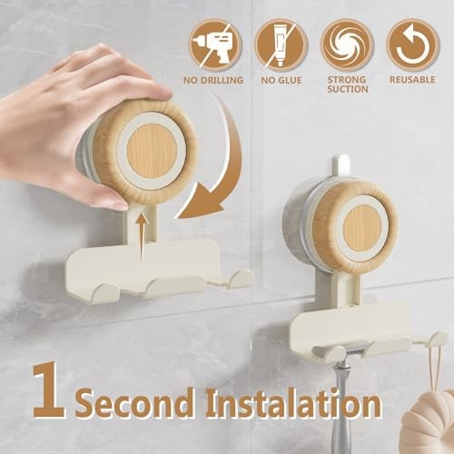 Razor Holder for Shower Suction Cup Shaver Holder for Wall, 2 Pack Beige gallery