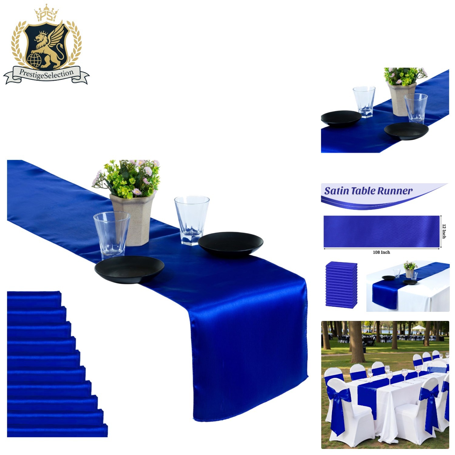 12x108 Inch Royal Blue Satin Table Runners – Perfect for Weddings & Parties gallery