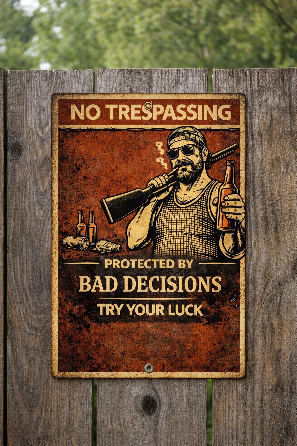 No Trespassing Sign Protected By Bad Decisions Funny Warning Metal Sign 8x12 gallery