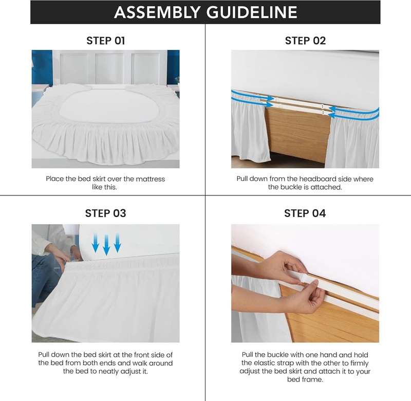 Adjustable Wrap Around Ruffle King Size Bed Skirt Elastic Fit gallery