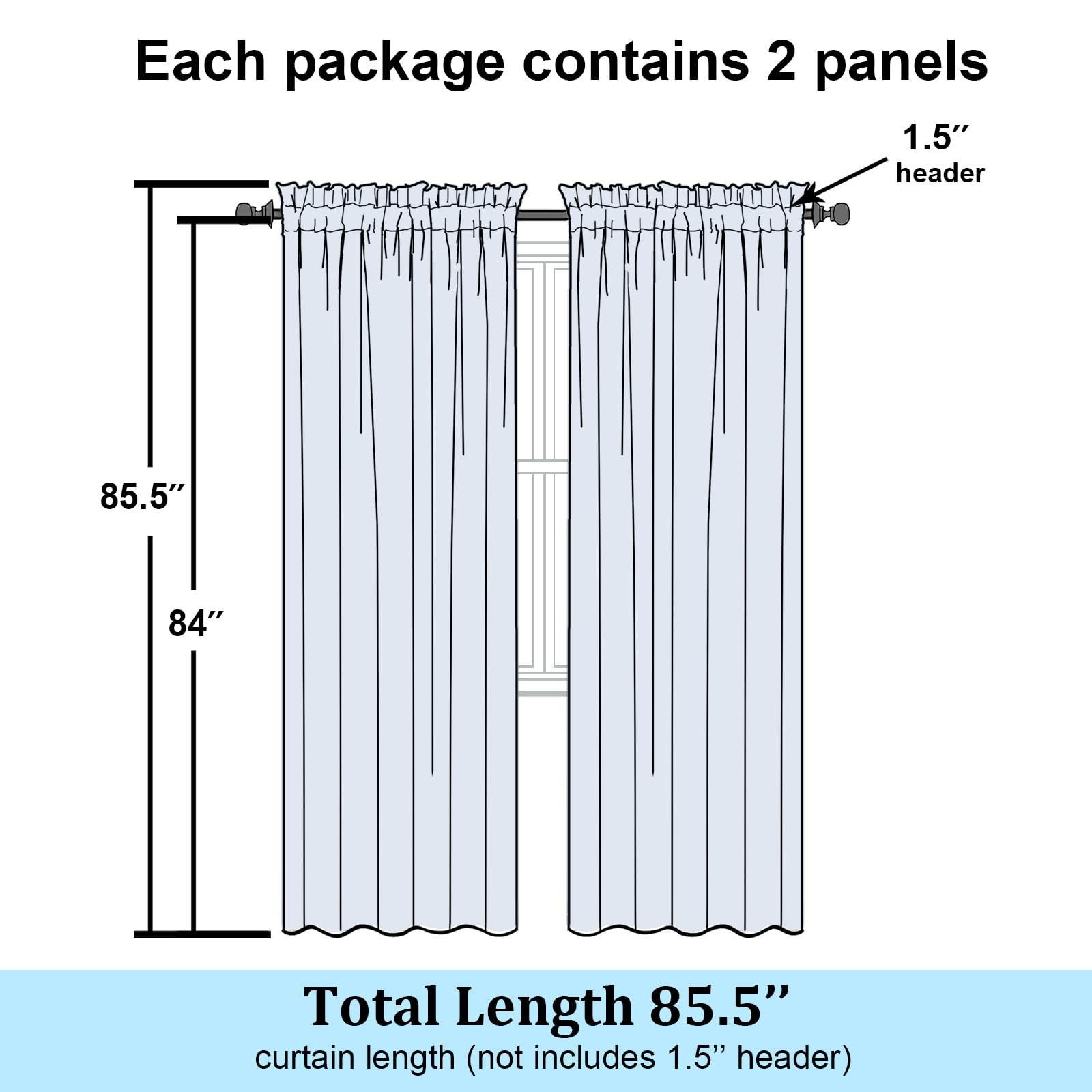 Semi Sheer Window Curtains, 84 Inch, 2 Panels, Jacquard Weave, Black gallery