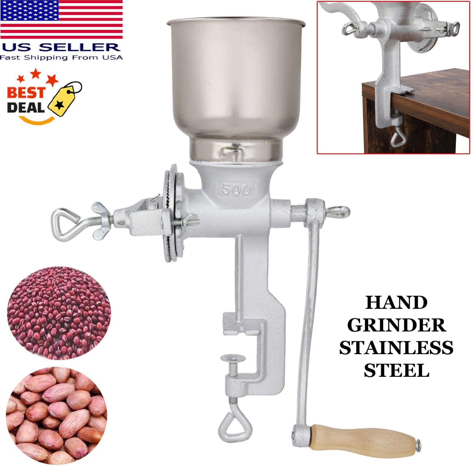 Manual Hand Grinder Stainless Steel Multi-Use Corn Grain Wheat Nuts Flour Grind gallery