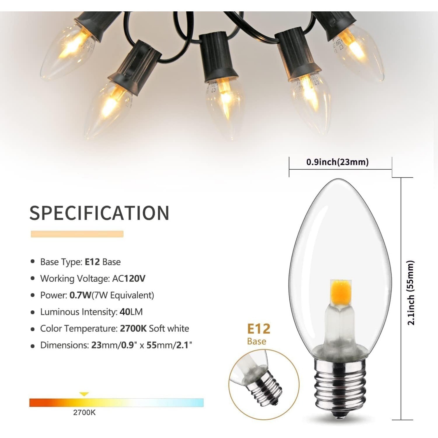 6 Pcs Night Light Bulb C7 E12 LED Bulbs Warm White 2700K Window Candles gallery