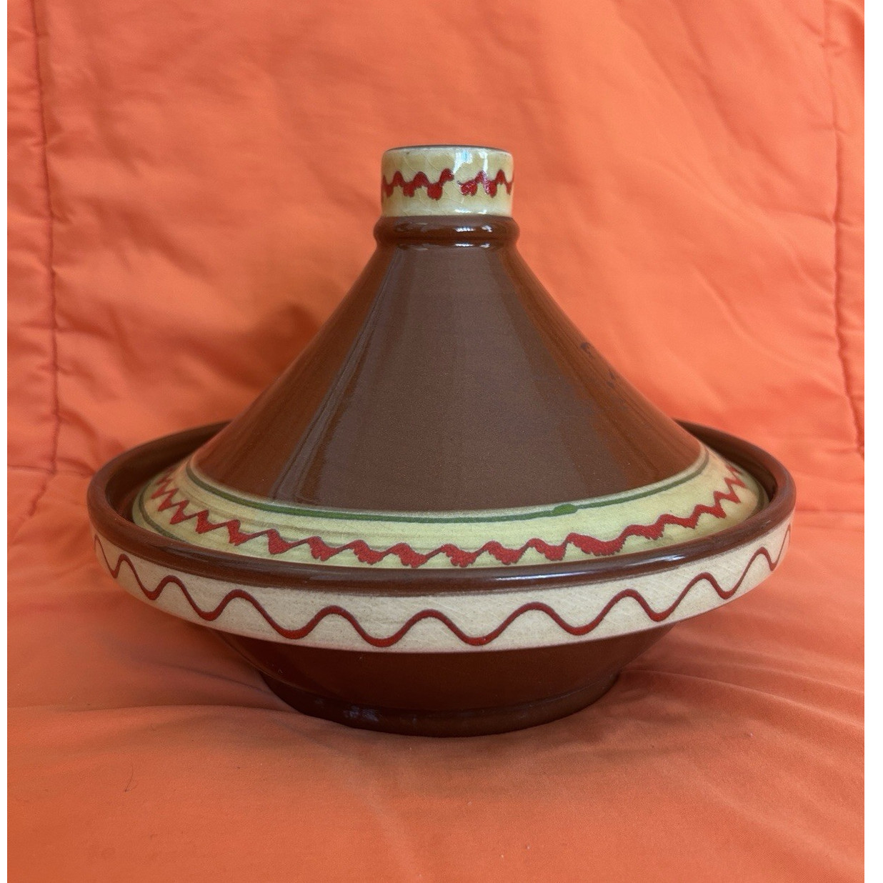 Ceramic Tagine Brown Beige Red Decorative Lid & Base Pan Gas Electric Compatible gallery