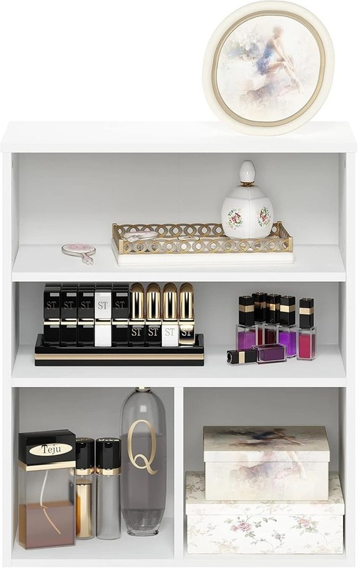 Versatile Pasir 3 Tier Display Bookcase - Modern White with Adjustable Features gallery