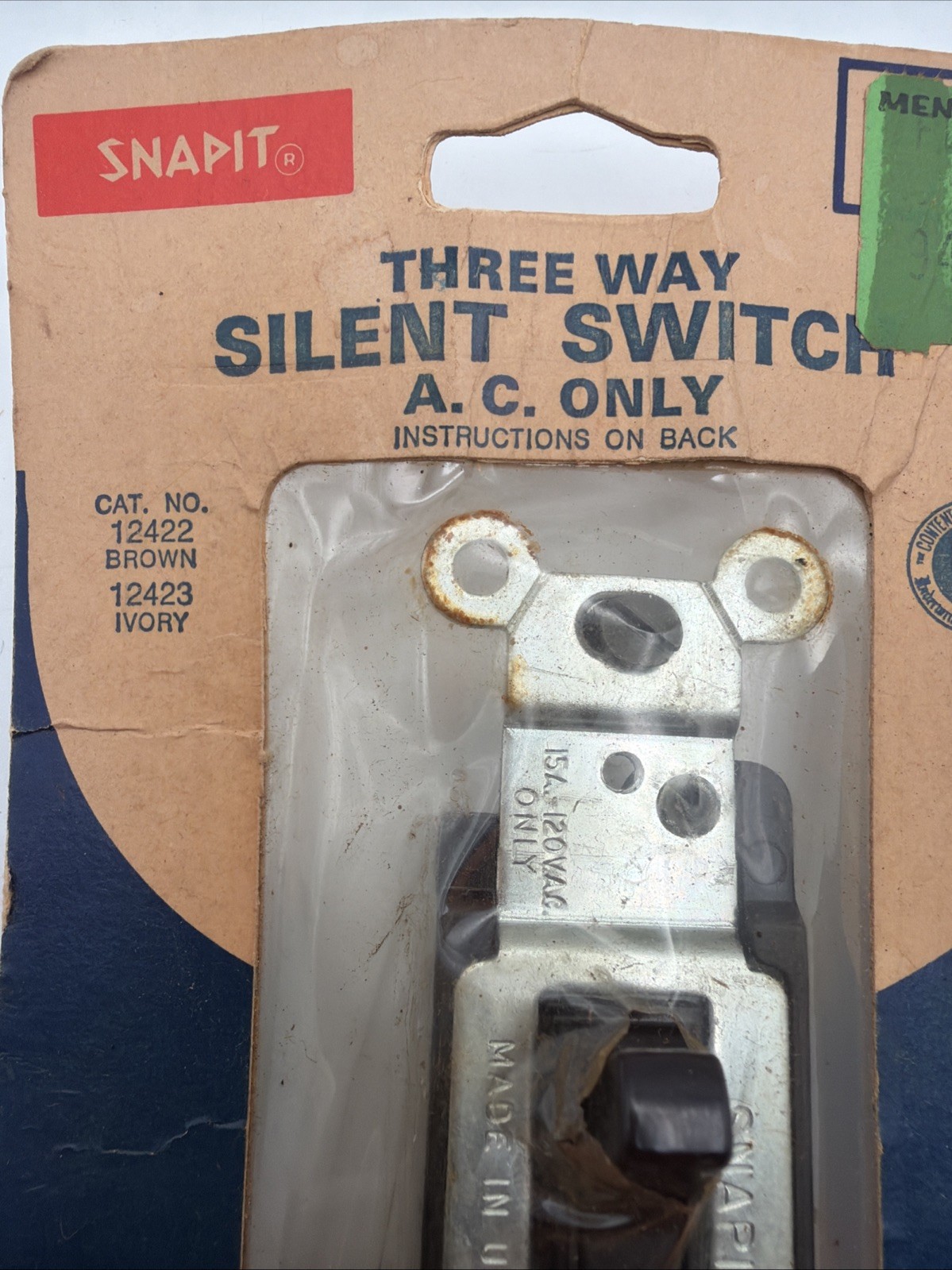 Vintage NOS Snapit THREE WAY Silent Switch Flush Brown 15Amp Toggle Switch gallery