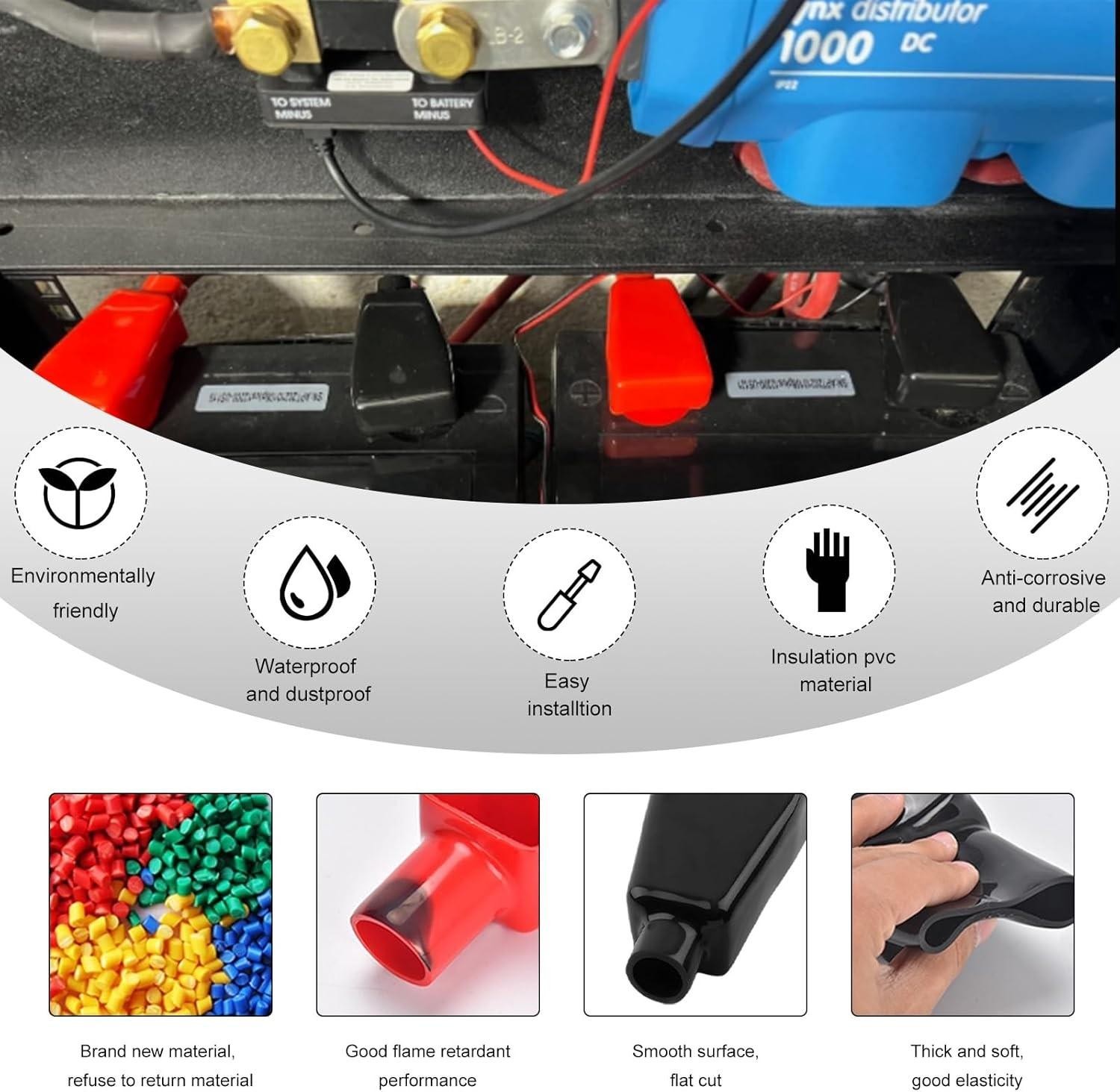 2 Pcs Battery Terminal Covers, Soft Positive and Negative Cable Covers in Red an gallery