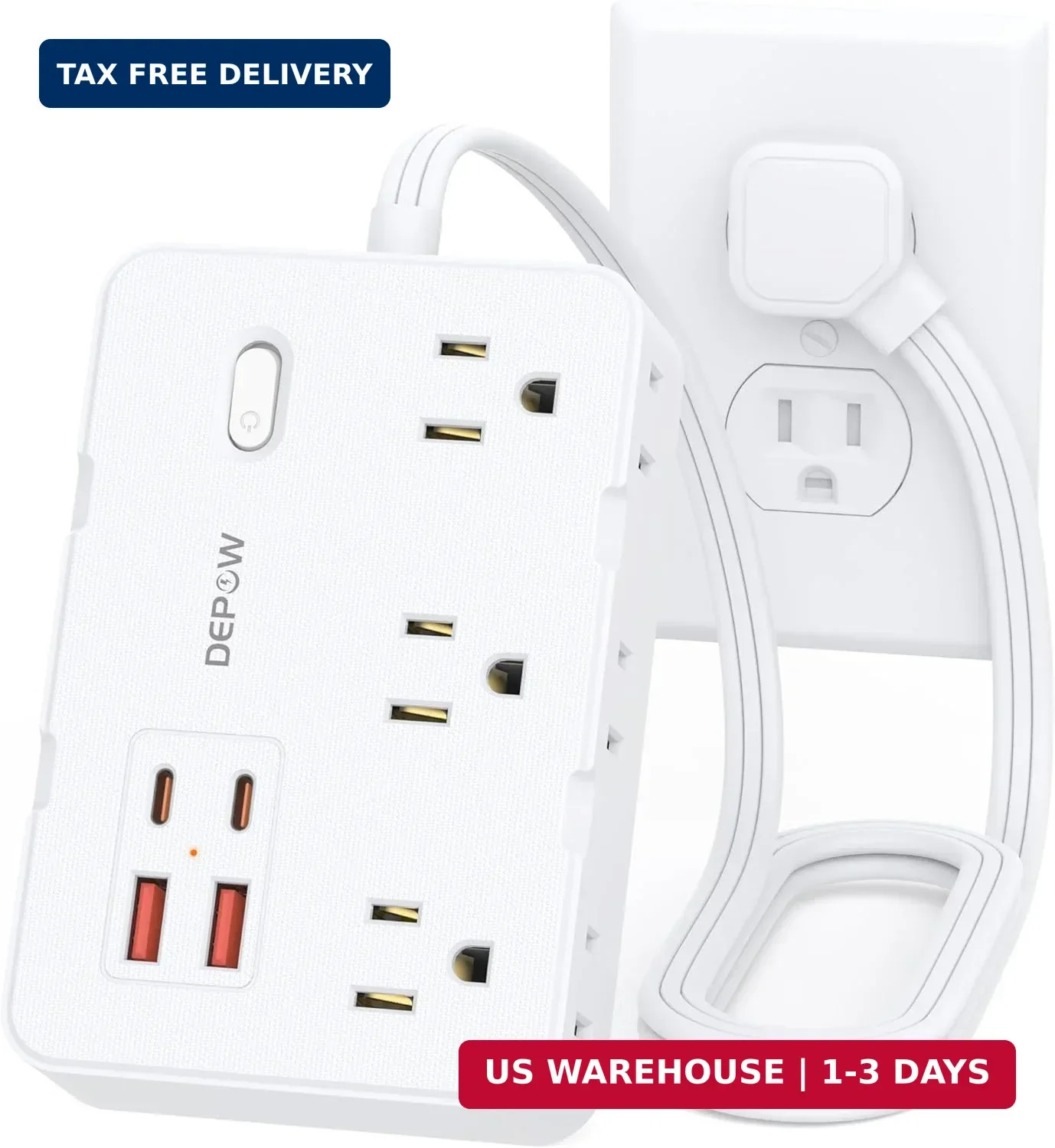 DEPOW Surge Protector Power Strip, 3 FT Extension Cord with 6 AC(1625W/13A Outle gallery