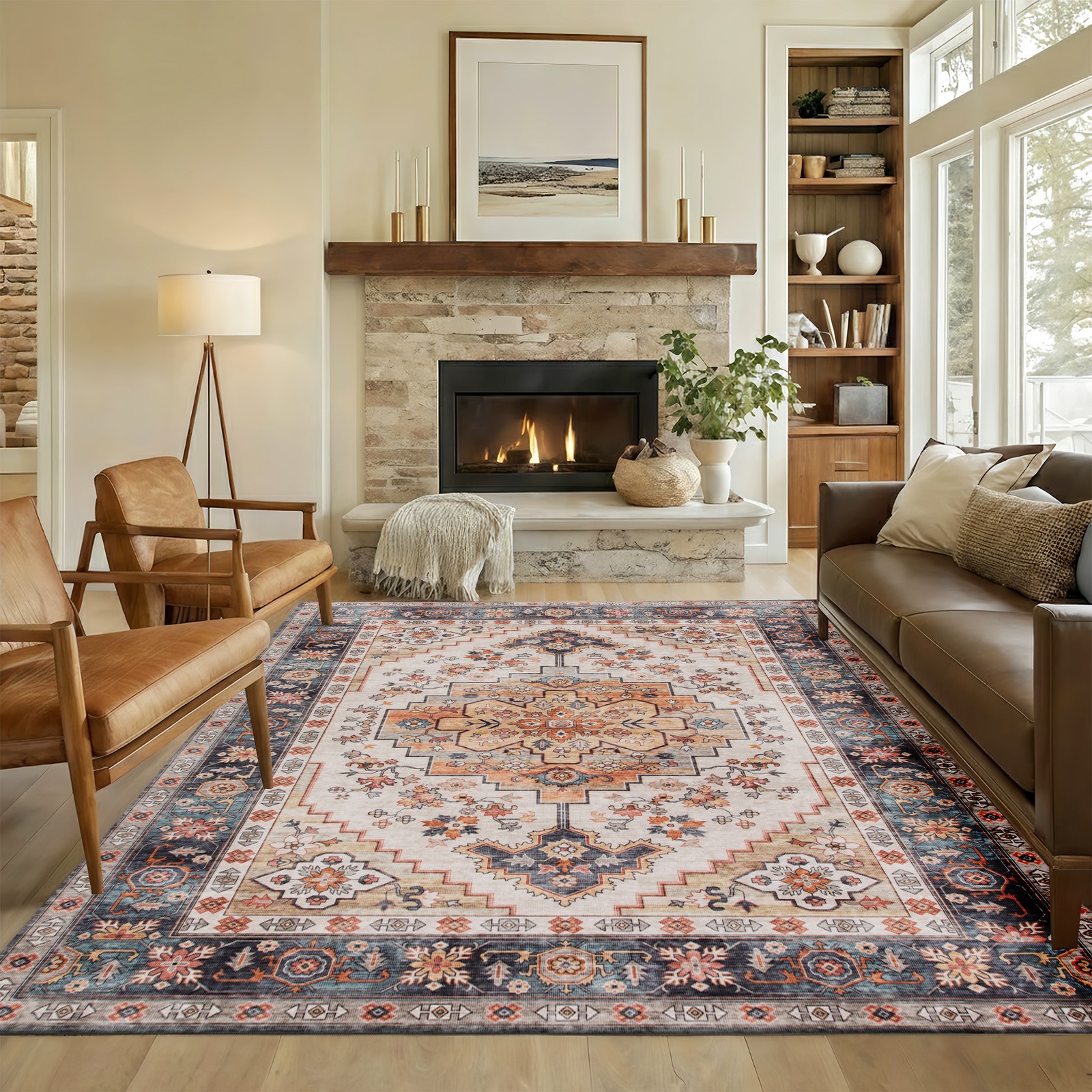HOMCOM Area Rug 8x10, Machine Washable Rug for Living Room, Tawny Brown gallery