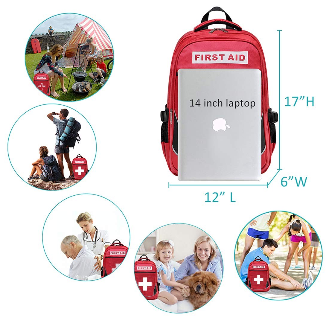 First Aid Bag Empty Red Bag First Responder Trauma Backpacks Multi-Pocket Tra... 5