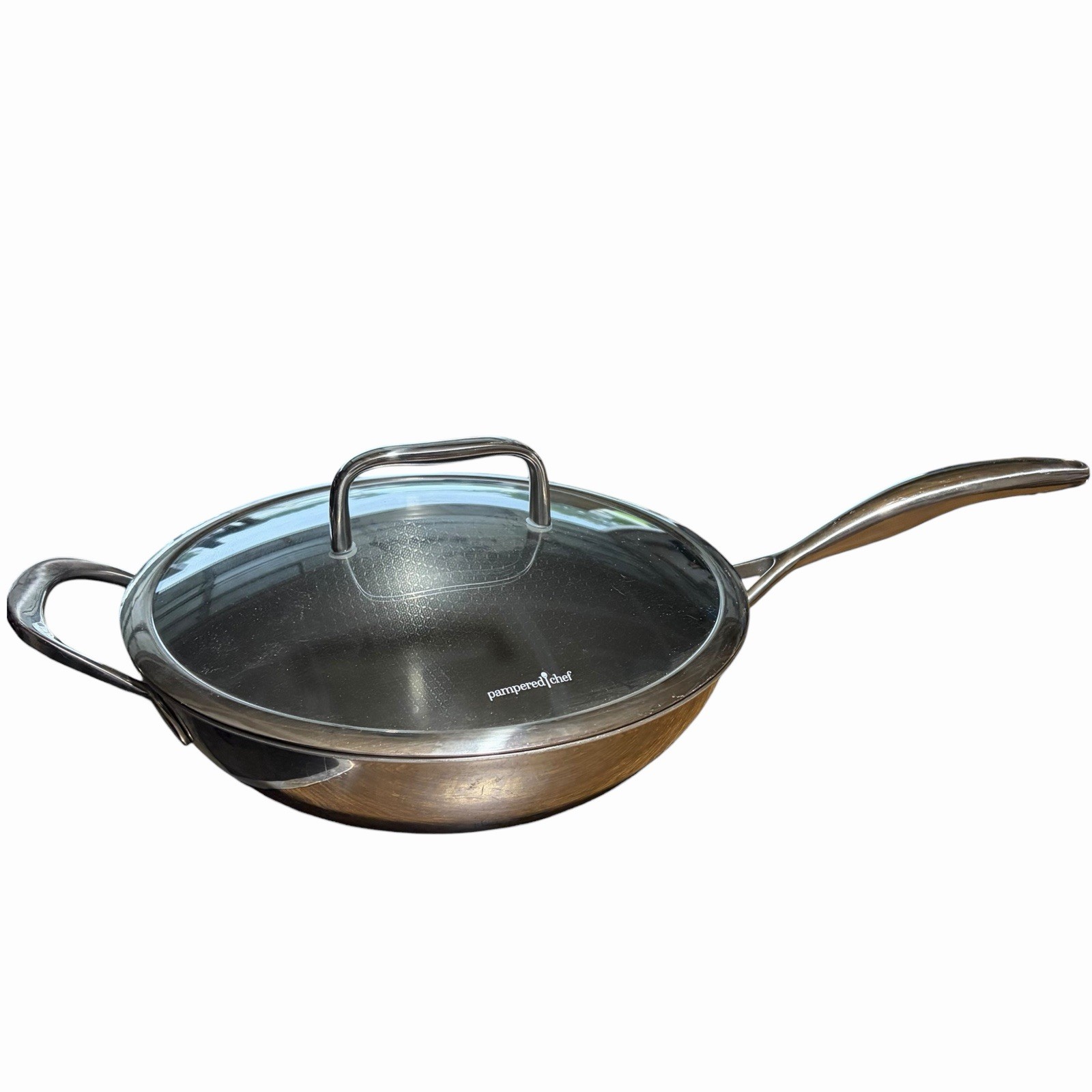 Pampered Chef 12" 12in 30 cm Hexclad Nonstick Skillet Wok With Lid gallery