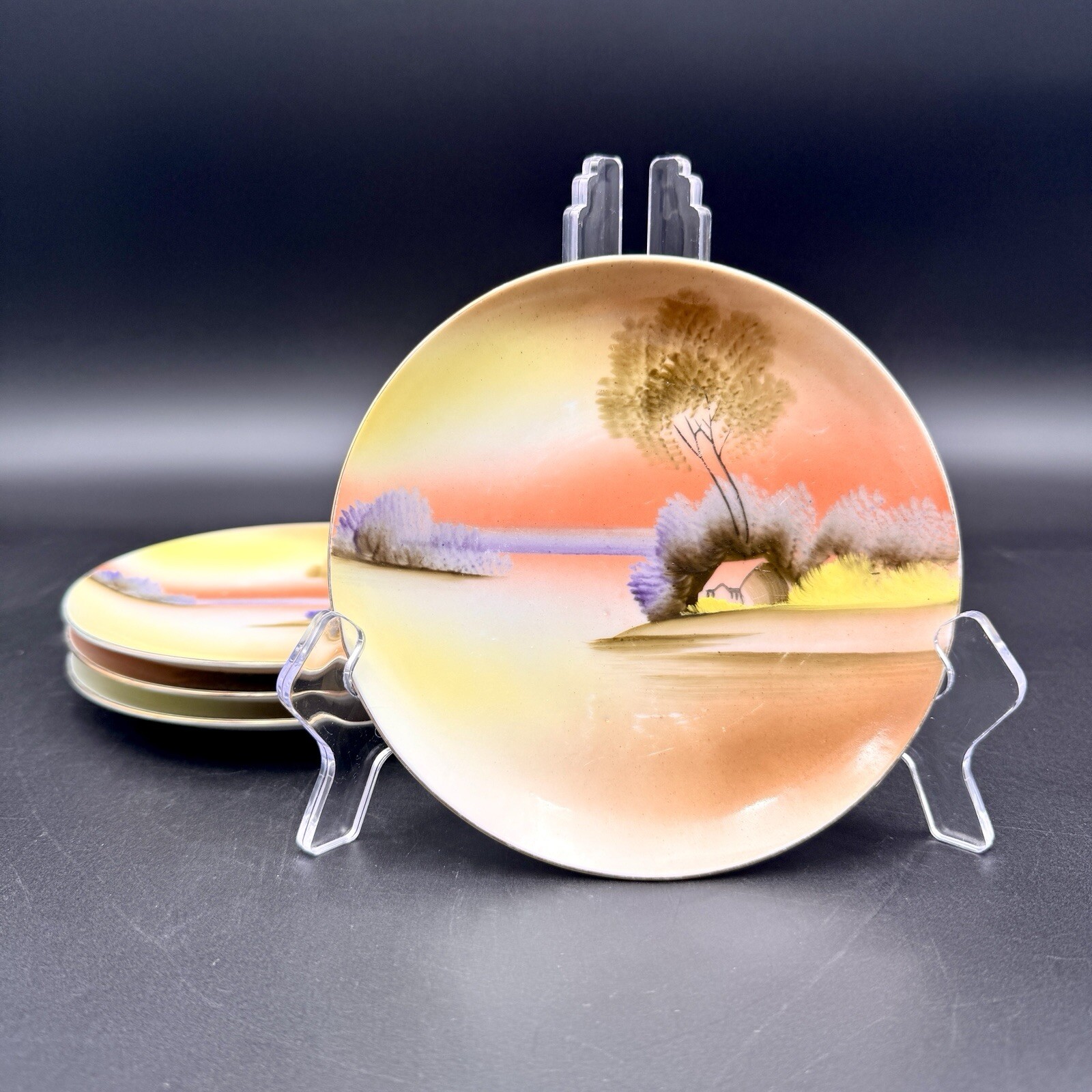 Noritake Morimura SCENIC HOUSE BY THE LAKE 5.75" Bread Plates SET/4 Tree Sunset gallery