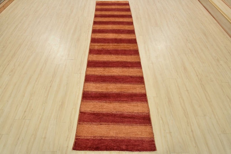 Striped Gabbeh Runner 2’8” x 10’5” Gold Wool Hand-Knotted Oriental Rug gallery