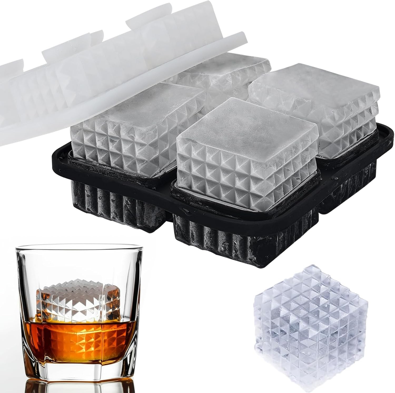 2-Inch Whiskey Ice Cubes Mold,Silicone Ice Cube Trays with Lid | Diamond gallery