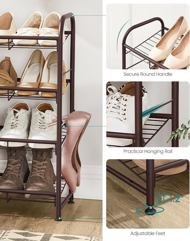 SONGMICS Stackable Shoe Rack, 4 Tier Metal Shoes Rack Storage Shelf, Holds up to gallery