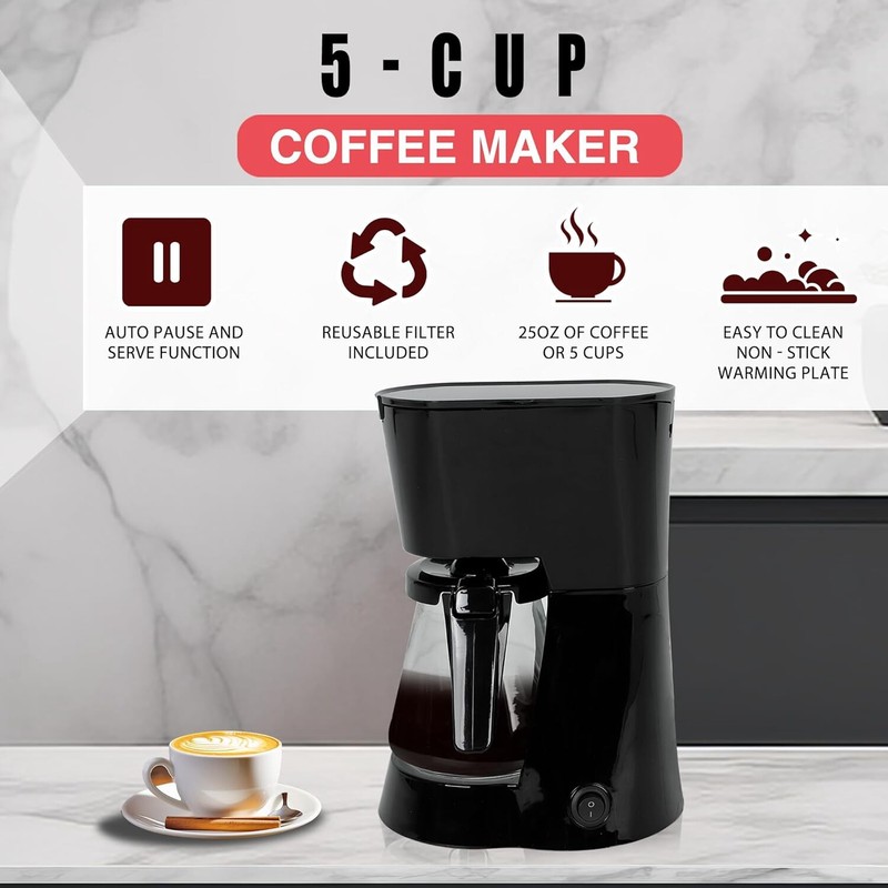 Drip Coffee Machine With 750ML Removable Water Reservoir Permanent Filter Black gallery
