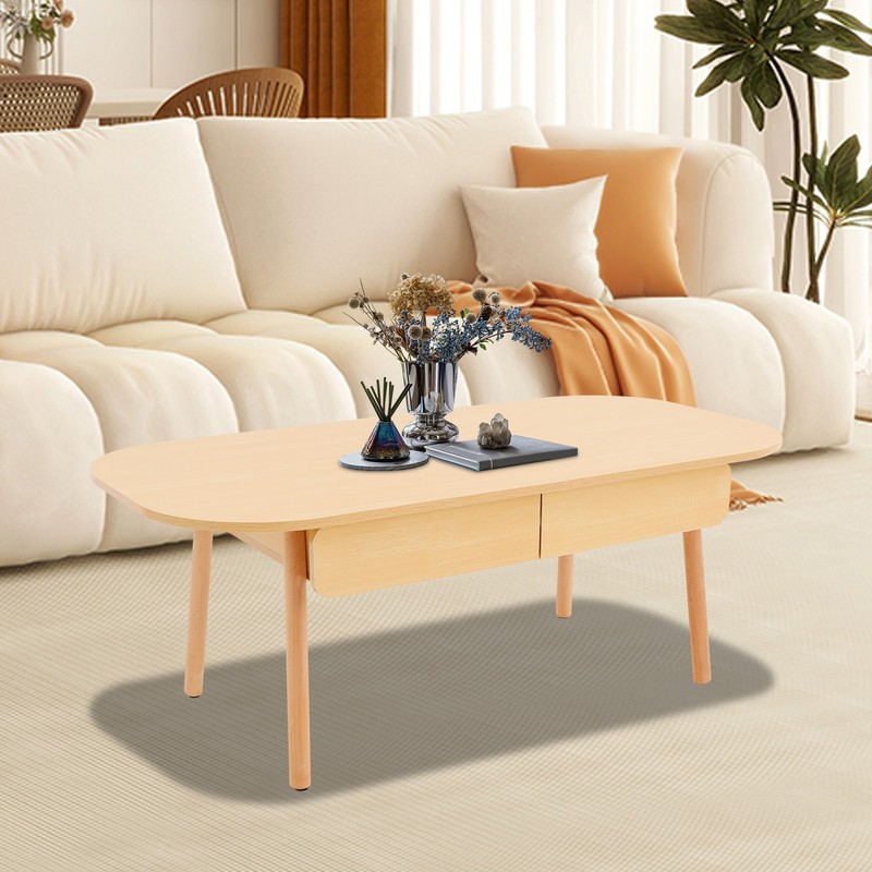 Modern Solid Wood Coffee Table With Storage With Double Drawers For Living Room gallery