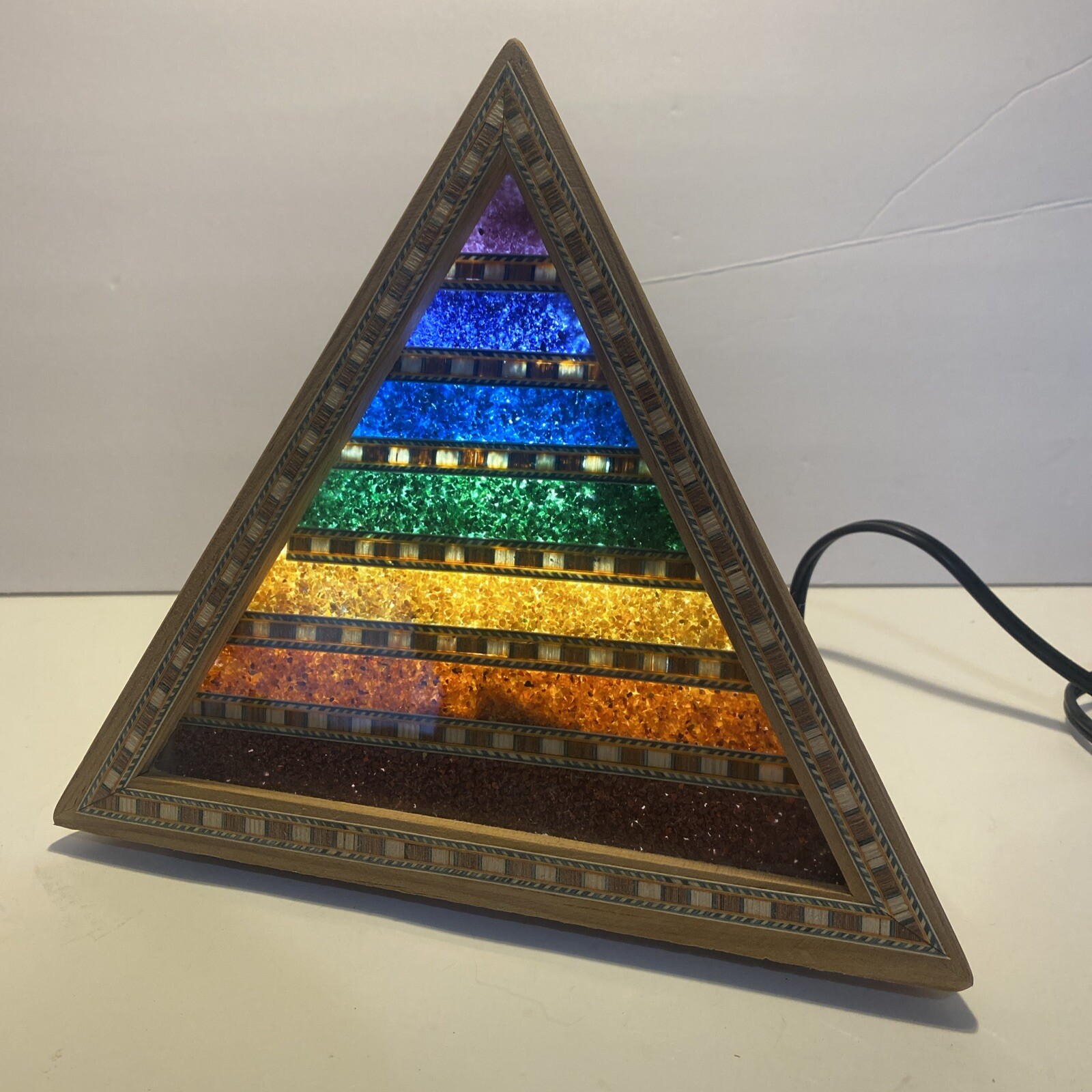 Multicolored Wooden Pyramid Pebble Art Lamp gallery