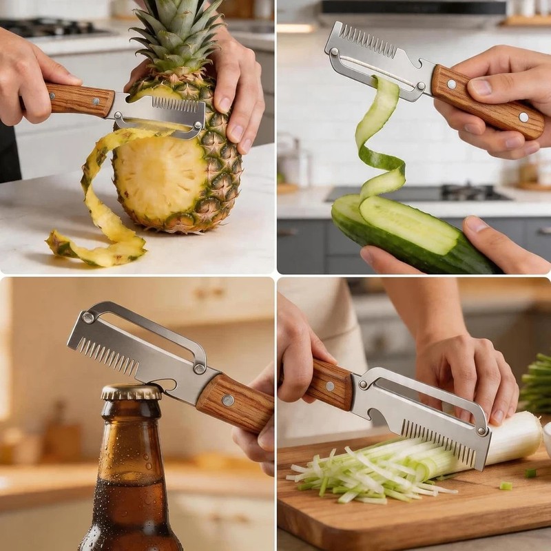 2PCS 3-in-1 Multifunction Vegetable Peeler Julienne Slicer Wooden Handle Tool gallery