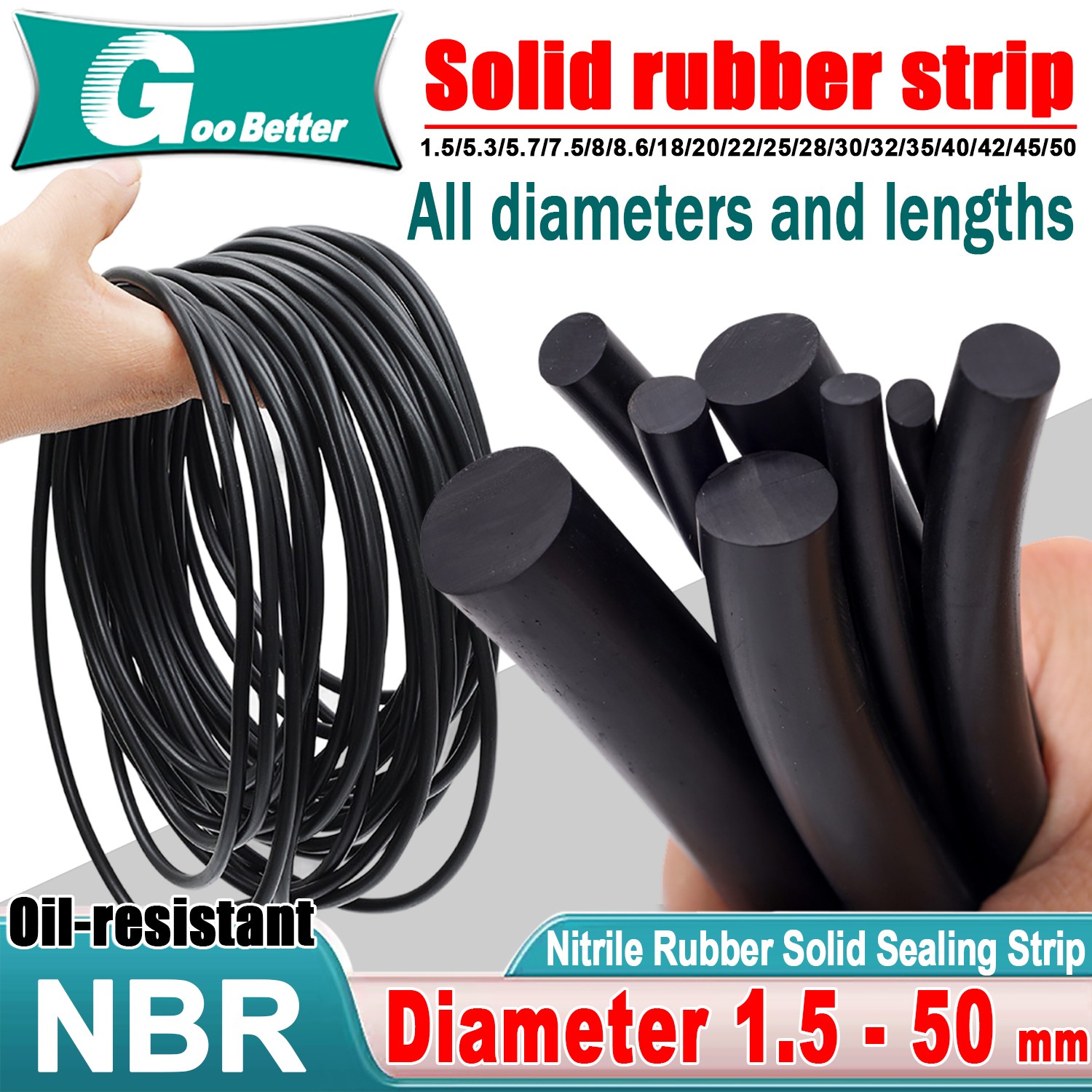 Nitrile Rubber Solid Sealing Strip Rod Round Bar Ø 1-50mm Elastic Oil-resistance gallery