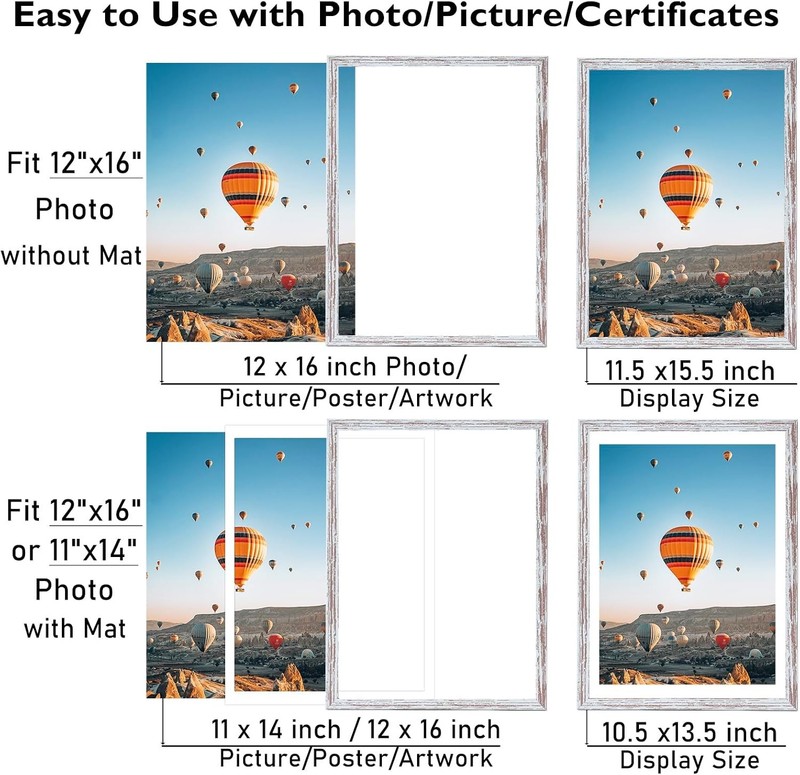 12x16 Picture Frame Rustic White with 11x14 Mat, Display Photo 11x14 with Mat gallery