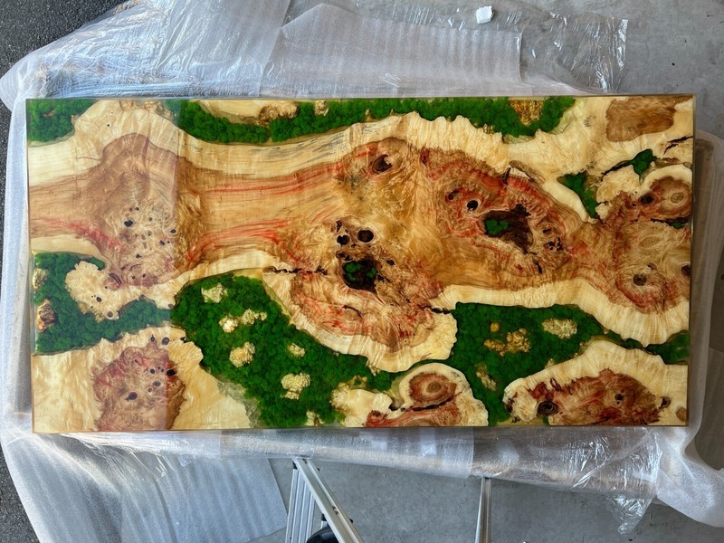 Dining table "Forest" made of maple slab and epoxy resin 78x39in gallery