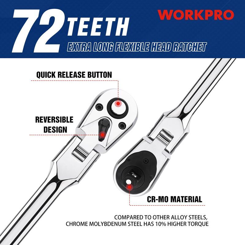 WORKPRO 3/8" Drive Extra Long Flex Head Ratchet 18" Ratchet Handle Quick Release gallery