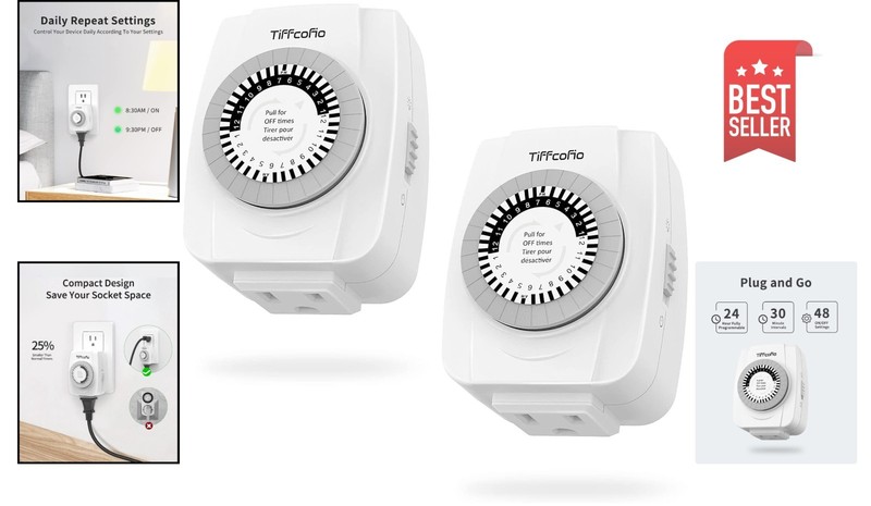 User-Friendly 24-Hour Outlet Timer with 48 Settings - Perfect for Energy Savings gallery