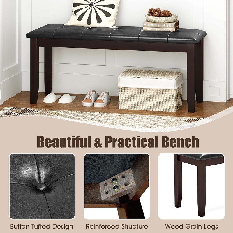 Upholstered PU Dining Room Bench Solid Wood Button Tufted Dining Room Bench gallery