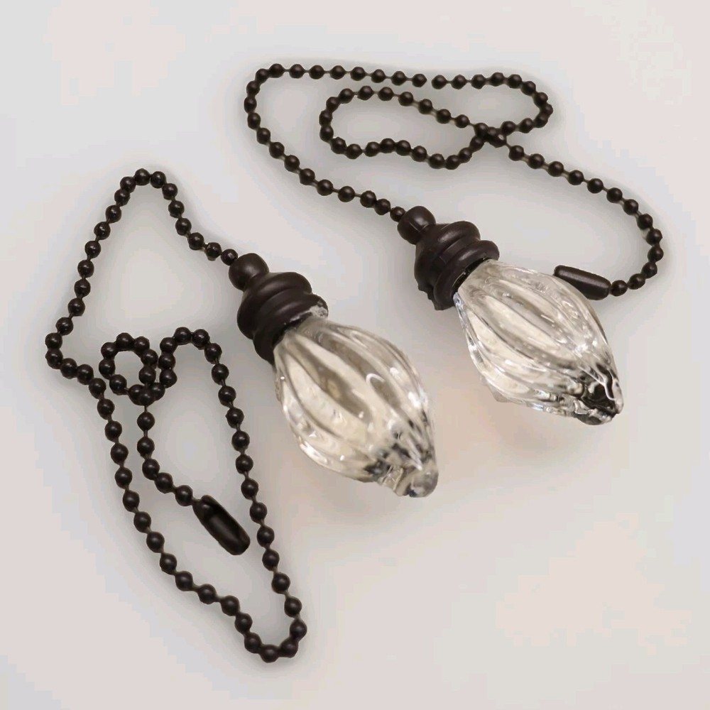 2Pc- Decorative Ceiling Fan Pull Chain Replacement, 12" Beaded, Glass Light Pull