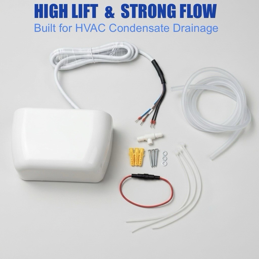 Mini Split Ultra Quiet HVAC Condensate Pump 110-240V Auto Drain 40 L/H 65FT Lift gallery