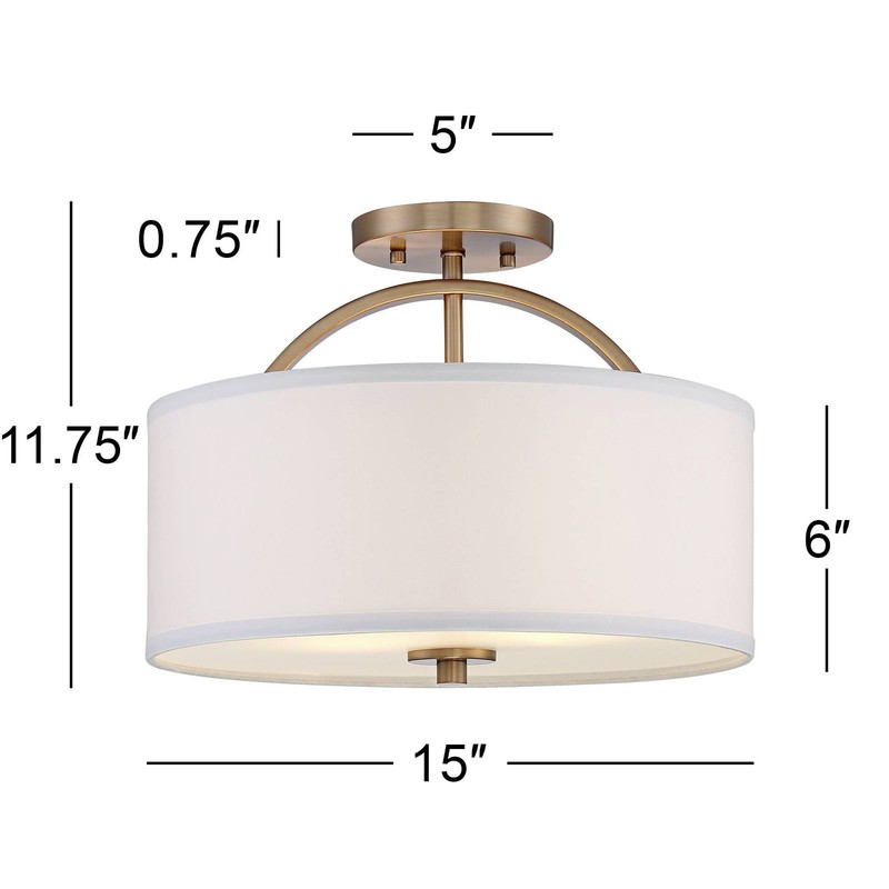 Halsted Modern Ceiling Light Semi Flush Mount Fixture 15" Warm Brass White Shade gallery