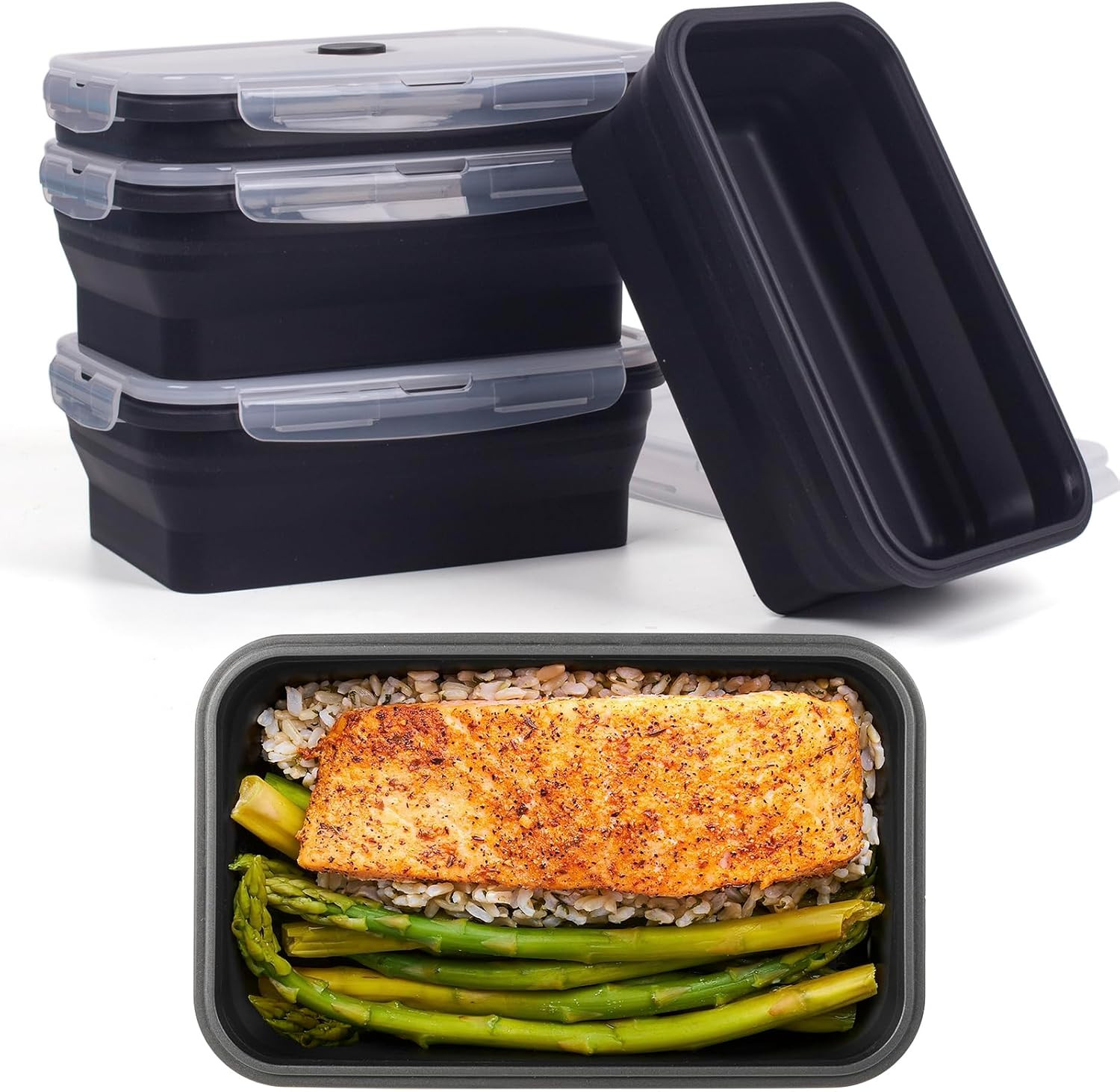 Collapsible Food Storage Containers with Lids, 4 Pack, 40 Oz Silicone 1-Compartm gallery