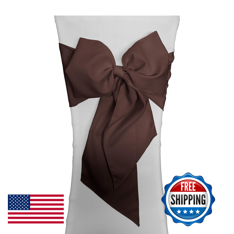 La Linen Pack Of 10 Polyester Poplin Chair Bows 8 By 108-Inch Brown gallery