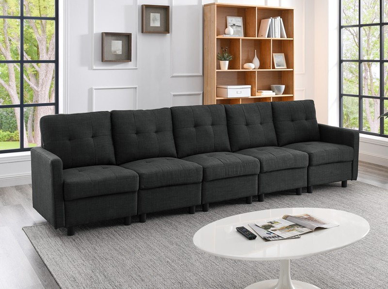 DAZONE Modern Modular Sectional Sofa Set L-Shaped Linen Fabric Couch w/Ottoman gallery