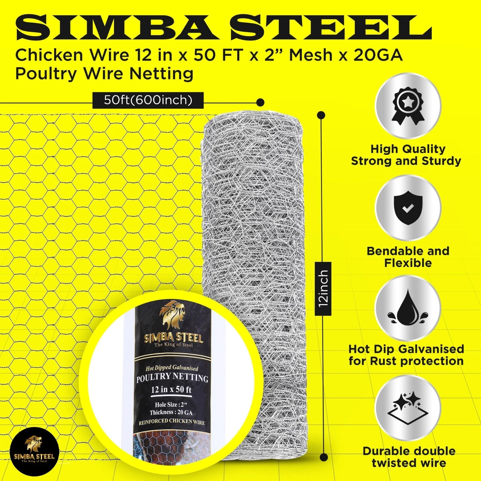 Poultry Netting 1 FT x 50 FT Galvanized Chicken Wire 2 Inch Metal Mesh Fence gallery